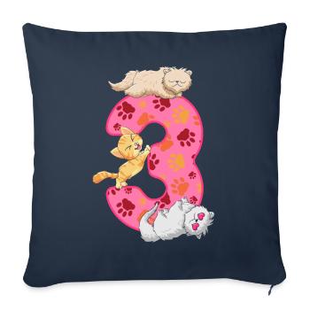 Chaton 3ème anniversaire | Chemise d’anniversaire de chat | - Housse de coussin décorative 45 x 45 cm - bleu marine - Devant