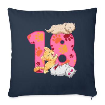 Chaton de 18e anniversaire | Chemise d’anniversaire de chat - Housse de coussin décorative 45 x 45 cm - bleu marine - Devant