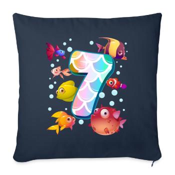 7e anniversaire | Rainbow Fish Anniversaire | - Housse de coussin décorative 45 x 45 cm - bleu marine - Devant