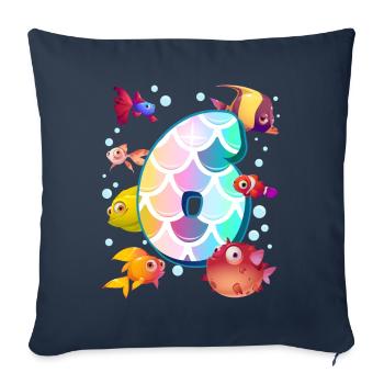6e anniversaire | Rainbow Fish Anniversaire | - Housse de coussin décorative 45 x 45 cm - bleu marine - Devant