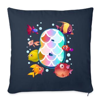 8e anniversaire | Rainbow Fish Anniversaire | - Housse de coussin décorative 45 x 45 cm - bleu marine - Devant