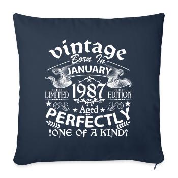 Janvier 1987 | anniversaire 1987 Vintage Janvier - Housse de coussin décorative 45 x 45 cm - bleu marine - Devant