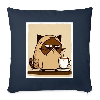 Cat Kitten Coffee Cup Morning Grouch Cocoa - Housse de coussin décorative 45 x 45 cm - bleu marine - Devant