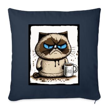 Cat Kitten Coffee Cup Morning Grouch Cocoa - Housse de coussin décorative 45 x 45 cm - bleu marine - Devant