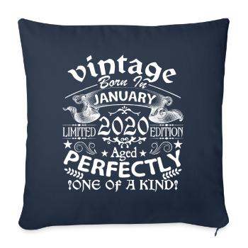 Janvier 2020 | anniversaire 2020 Vintage Janvier - Housse de coussin décorative 45 x 45 cm - bleu marine - Devant