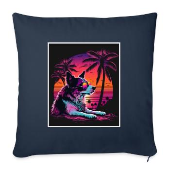 Vaporwave Retro Dog Spitz Animal Motif Beach Neon - Sofa pillowcase 17,3'' x 17,3'' (45 x 45 cm) - navy - Front