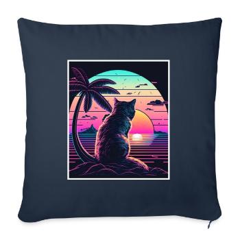 Vaporwave Retro Cat Cat Animal Motif Beach Neon - Sofa pillowcase 17,3'' x 17,3'' (45 x 45 cm) - navy - Front