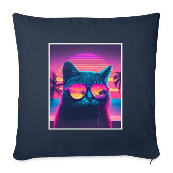 Vaporwave Retro Cat Cat Animal Motif Beach Neon - Sofa pillowcase 17,3'' x 17,3'' (45 x 45 cm) - navy - Front