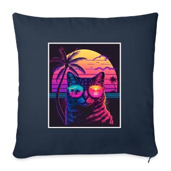 Vaporwave Retro Cat Cat Animal Motif Beach Neon - Sofa pillowcase 17,3'' x 17,3'' (45 x 45 cm) - navy - Front