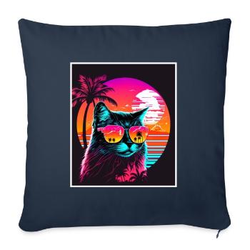 Vaporwave Retro Cat Cat Animal Motif Beach Neon - Sofa pillowcase 17,3'' x 17,3'' (45 x 45 cm) - navy - Front