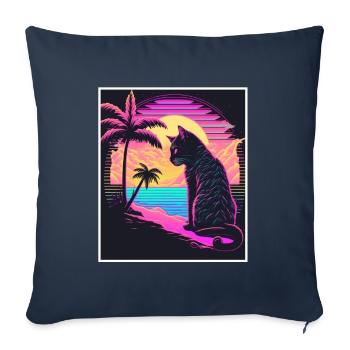 Vaporwave Retro Cat Cat Animal Motif Beach Neon - Sofa pillowcase 17,3'' x 17,3'' (45 x 45 cm) - navy - Front