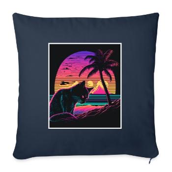 Vaporwave Retro Cat Cat Animal Motif Beach Neon - Sofa pillowcase 17,3'' x 17,3'' (45 x 45 cm) - navy - Front