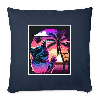 Vaporwave Retro Cat Cat Animal Motif Beach Neon - Sofa pillowcase 17,3'' x 17,3'' (45 x 45 cm) - navy - Front