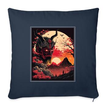 Japon Démon Japonais Cerisier Fleur Montagnes Rétro - Housse de coussin décorative 45 x 45 cm - bleu marine - Devant