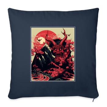Japon Démon Japonais Cerisier Fleur Montagnes Rétro - Housse de coussin décorative 45 x 45 cm - bleu marine - Devant