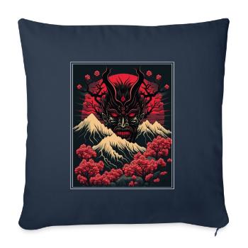 Japon Démon Japonais Cerisier Fleur Montagnes Rétro - Housse de coussin décorative 45 x 45 cm - bleu marine - Devant
