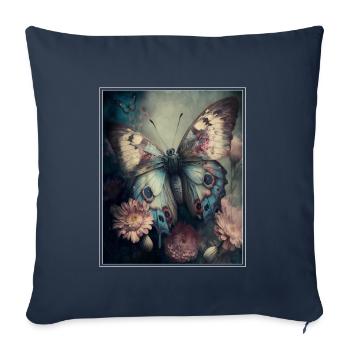 Cottagecore Fée Elfe Fleurs Des Bois Papillon - Housse de coussin décorative 45 x 45 cm - bleu marine - Devant