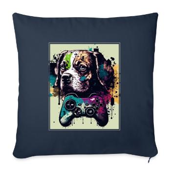 Chiens et jeux Hunde Gamer Controller Zocken - Housse de coussin décorative 45 x 45 cm - bleu marine - Devant