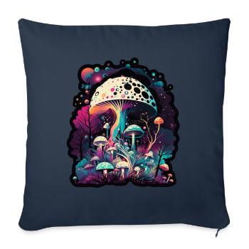 Champignons Nature Cosmique Néon Raver Goa Liberté - Housse de coussin décorative 45 x 45 cm - bleu marine - Devant