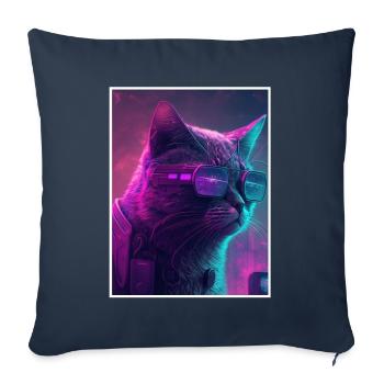 Cat Vaporwave Futuristic Neon - Housse de coussin décorative 45 x 45 cm - bleu marine - Devant
