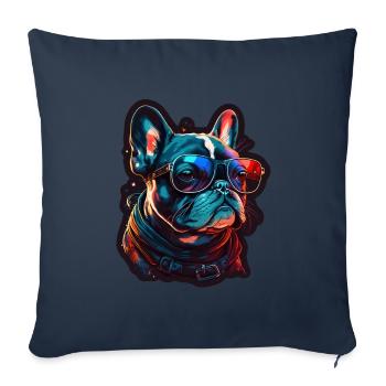 French Bulldog Frenchie Dog Sunglasses - Sofa pillowcase 17,3'' x 17,3'' (45 x 45 cm) - navy - Front