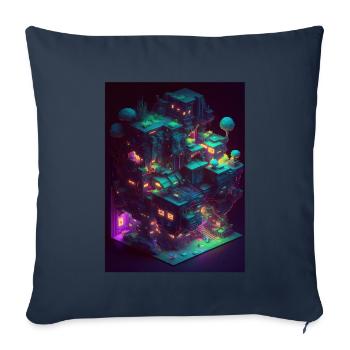 Voxel Vaporwave Neon Futuriste Fantasy Gaming - Housse de coussin décorative 45 x 45 cm - bleu marine - Devant