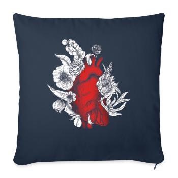 Anatomisches Herz und Blumen - Sofakissenbezug 45 x 45 cm - Navy - Vorne