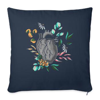 Anatomisches Herz und Blumen - Sofakissenbezug 45 x 45 cm - Navy - Vorne