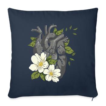 Anatomisches Herz und Blumen - Sofakissenbezug 45 x 45 cm - Navy - Vorne