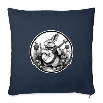 Lapin Banjo Guitare Bunny Lapin Musique de Pâques - Housse de coussin décorative 45 x 45 cm - bleu marine - Devant