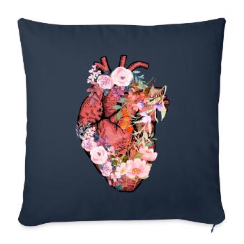 Anatomisches Herz und Blumen - Sofakissenbezug 45 x 45 cm - Navy - Vorne