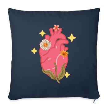 Anatomisches Herz und Blumen - Sofakissenbezug 45 x 45 cm - Navy - Vorne