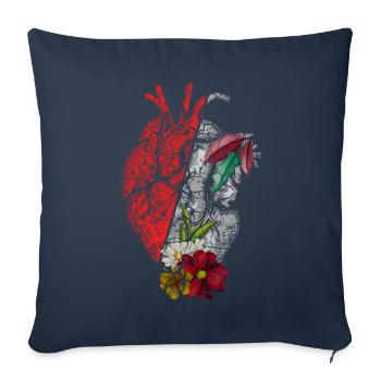 Anatomisches Herz und Blumen - Sofakissenbezug 45 x 45 cm - Navy - Vorne