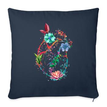 Anatomisches Herz und Blumen - Sofakissenbezug 45 x 45 cm - Navy - Vorne