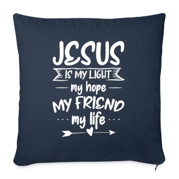 Jésus est ma lumière, mon espérance, plus chrétienne - Housse de coussin décorative 45 x 45 cm - bleu marine - Devant
