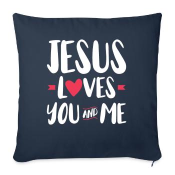 Jésus nous aime, toi et moi, la foi chrétienne - Housse de coussin décorative 45 x 45 cm - bleu marine - Devant