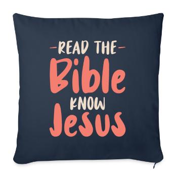 Lire la Bible Foi chrétienne Dieu Jésus - Housse de coussin décorative 45 x 45 cm - bleu marine - Devant