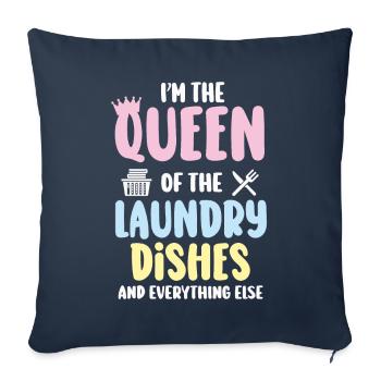 Reine de la lessive, de la vaisselle et de tout le reste - Housse de coussin décorative 45 x 45 cm - bleu marine - Devant