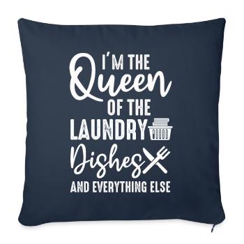 Reine de la lessive, de la vaisselle et de tout le reste - Housse de coussin décorative 45 x 45 cm - bleu marine - Devant