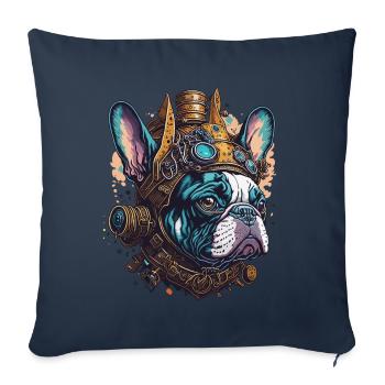 Steampunk French Bulldog Retro Dog Design - Housse de coussin décorative 45 x 45 cm - bleu marine - Devant