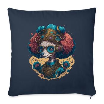 Caniche Steampunk - Rétro Mécanicien Chien Pet - Housse de coussin décorative 45 x 45 cm - bleu marine - Devant