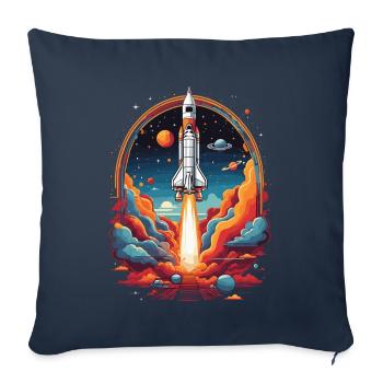Astronaut Rocket Launch Space Cartoon Rocket - Housse de coussin décorative 45 x 45 cm - bleu marine - Devant
