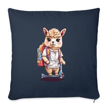 Élève en alpaga avec scooter premier jour de conception scolaire - Housse de coussin décorative 45 x 45 cm - bleu marine - Devant