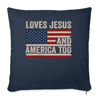 Loves Jesus and America Too God Christian - Sofa pillowcase 17,3'' x 17,3'' (45 x 45 cm) - navy - Front