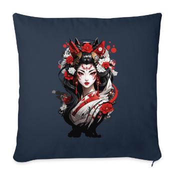 Geisha Japon Streetwear Anime Illustration - Housse de coussin décorative 45 x 45 cm - bleu marine - Devant