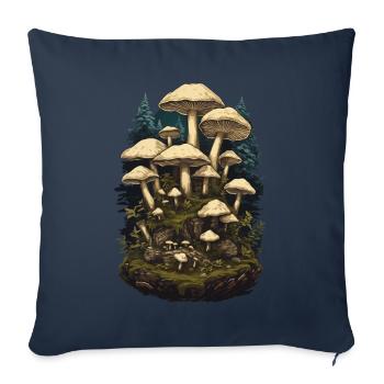 Mushroom Magic & Spirit Goa Party Vibes avec des champignons - Housse de coussin décorative 45 x 45 cm - bleu marine - Devant