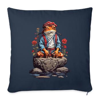 Méditation spirituelle Zen Frog et yoga au Japon - Housse de coussin décorative 45 x 45 cm - bleu marine - Devant