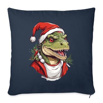 Drôle de Noël dinosaure Père Noël - Housse de coussin décorative 45 x 45 cm - bleu marine - Devant
