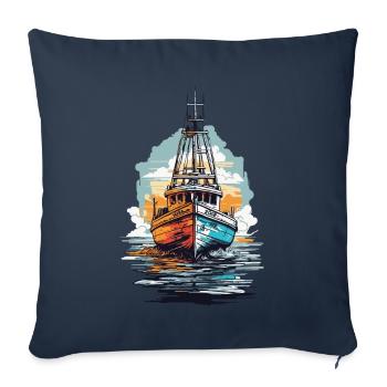 Bateau de pêche Esthétique Pêche et bateau de pêche - Housse de coussin décorative 45 x 45 cm - bleu marine - Devant