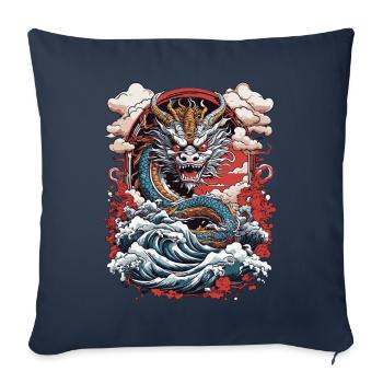 Dragon asiatique rétro Ukiyo-e Japon Art Style - Housse de coussin décorative 45 x 45 cm - bleu marine - Devant